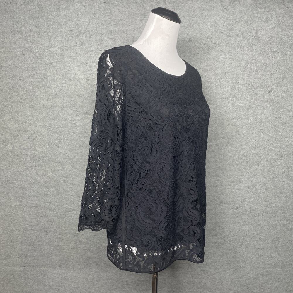 Adrianna Papell Womens Large Black Crochet Top Long Sleeve Lined Zip Back Formal - Picture 4 of 11